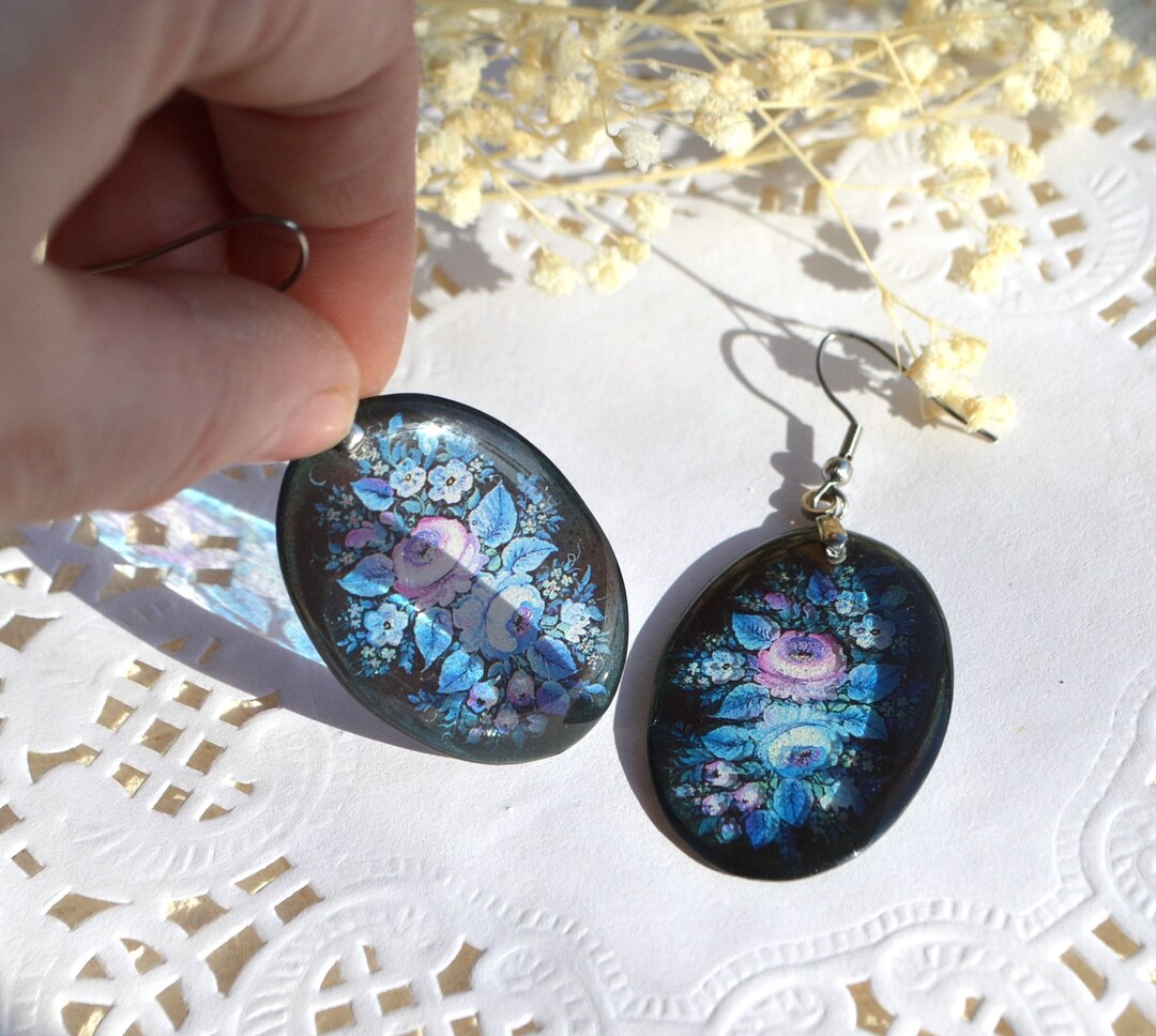 Floral Stained Glass Window Earrings Rainbow Statement Resin Etsy