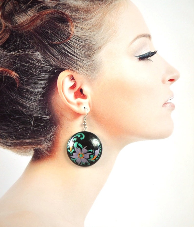 black earrings holiday gift for her mother gift for women romantic Jewelry boho style chic jewelry classic jewelry romantic Jewelry floral