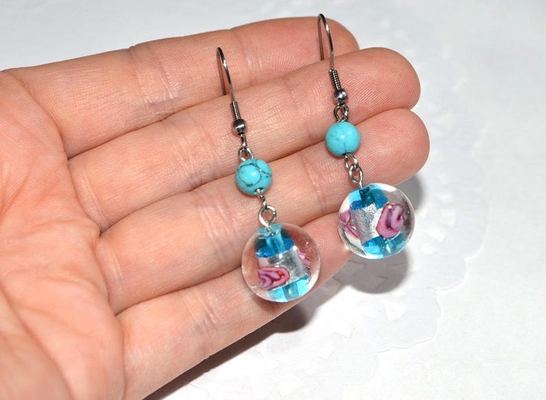 murano glass jewelry blue earrings handmade glass earrings summer Gift for her, dangle drop earring women gift ideas Boho jewelry for women image 1