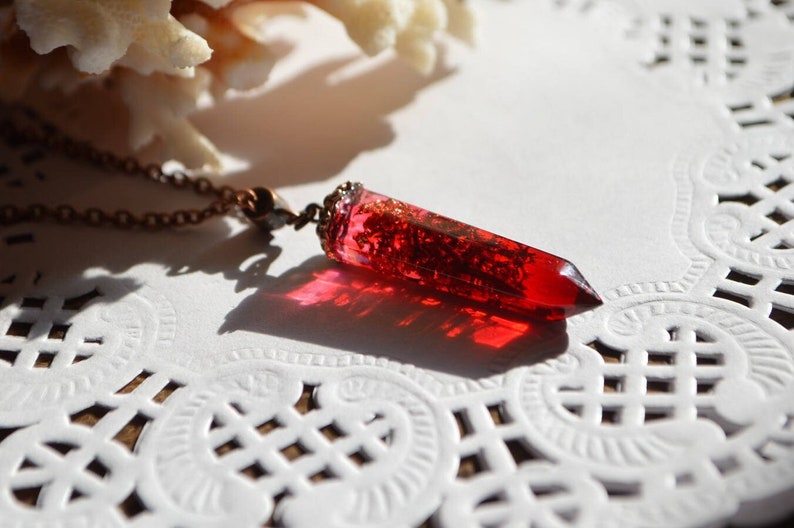 red crystal jewelry pendant nature necklace resin necklace bridesmaid gift for women jewelry, gift nature christmas gift for mom mother gift image 1