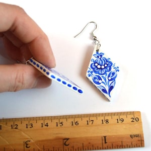 blue and white earrings Blue Jewelry paint birthday gift wife, Gift for women Wedding Bridal jewelry anniversary gift mom, pretty earrings image 4