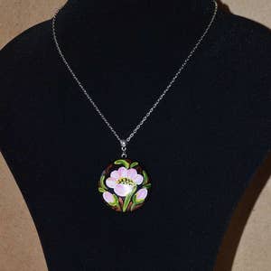 pink flowers necklace pendant handpainted jewelry for mom, Garden Boho hippie mothers day gift handmade jewelry for girls floral gift women image 4