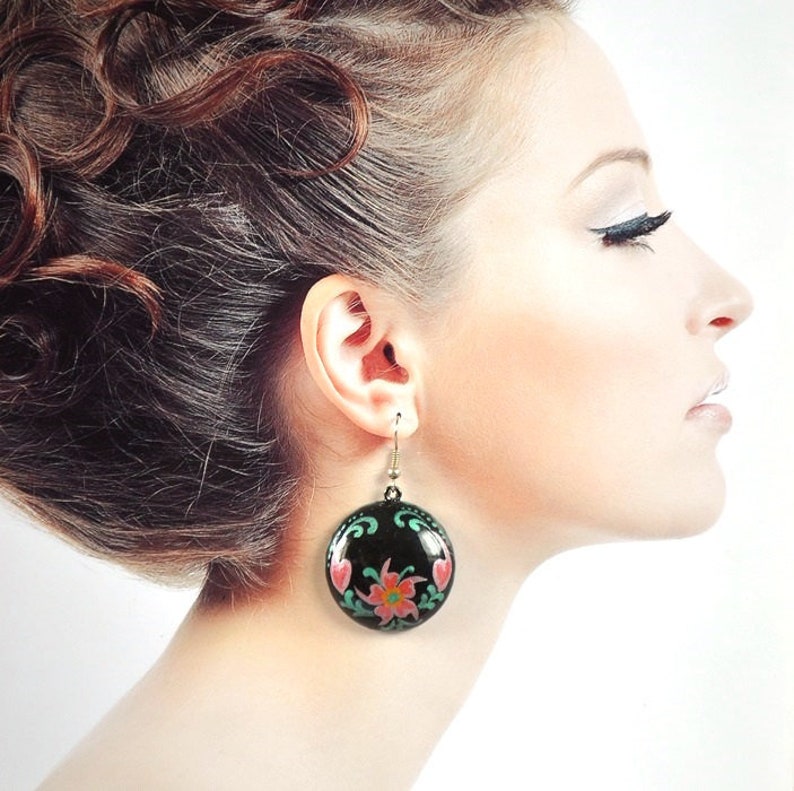 black earrings holiday gift for her mother gift for women romantic Jewelry boho style chic jewelry classic jewelry romantic Jewelry floral