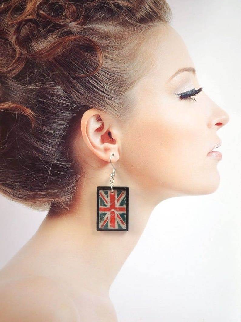 British flag jewelry sets union jack flag earrings vintage jewelry british party uk flag united kingdom patriotic jewelry red white and blue image 3