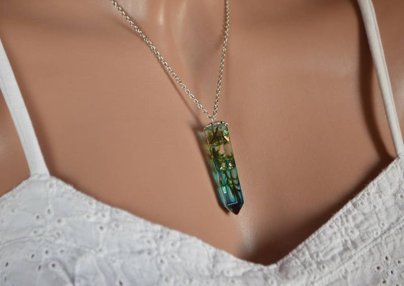 crystal Necklace Terrarium green forest moss woodland jewelry friendship pendant bridesmaid, daughter Mother's Day gift mom, girl gift her image 2