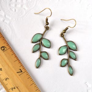 green leaves earrings glow jewelry, mint leaf glow in the dark Glowing gift for her, glowing in the dark jewelry plant mothers day gifts mom image 4