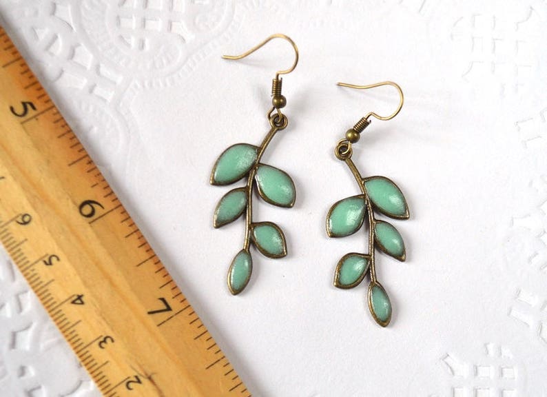 green leaves earrings glow jewelry, mint leaf glow in the dark Glowing gift for her, glowing in the dark jewelry plant mothers day gifts mom image 4