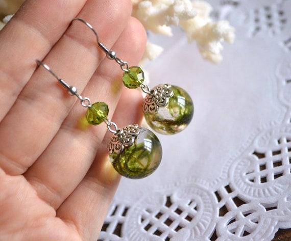 Green Moss Earrings Resin Jewelry Nature Gifts for