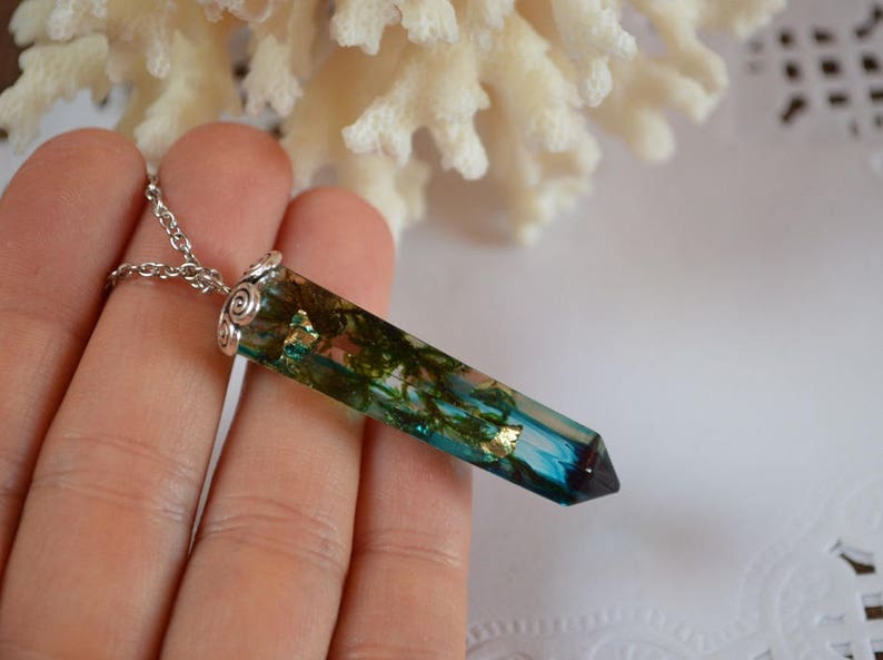 crystal Necklace Terrarium green forest moss woodland jewelry friendship pendant bridesmaid, daughter Mother's Day gift mom, girl gift her image 7