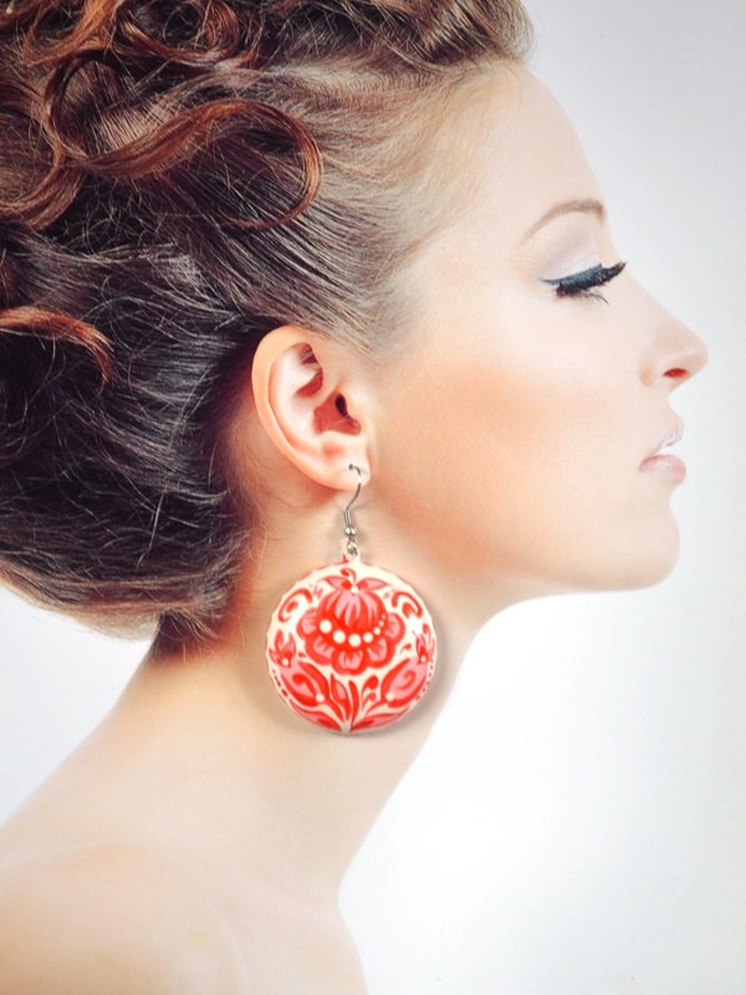 White Red Flower Earrings Handmade Gift for Women Red Earrings Etsy