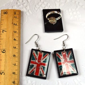 British flag jewelry sets union jack flag earrings vintage jewelry british party uk flag united kingdom patriotic jewelry red white and blue image 4