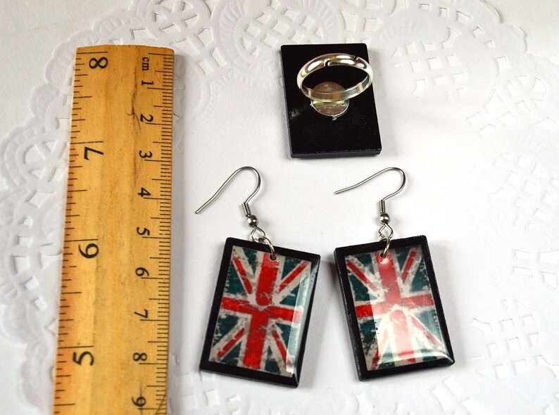 British flag jewelry sets union jack flag earrings vintage jewelry british party uk flag united kingdom patriotic jewelry red white and blue image 4