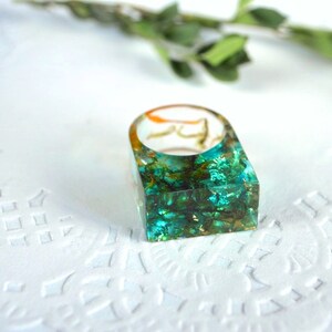 resin ring for women birthday gift for her, clear statement ring green forest moss resin jewelry pressed flower nature lover gift for girl image 4