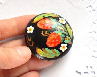 Hand painted Brooch strawberry Jewelry flower pin red berries colorful brooch woodland eco friendly Gift Ideas inspired by nature red green