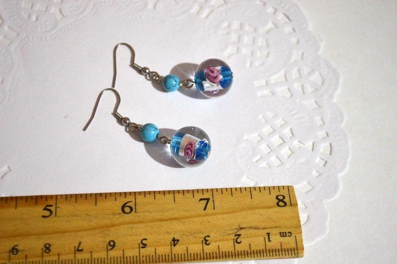 murano glass jewelry blue earrings handmade glass earrings summer Gift for her, dangle drop earring women gift ideas Boho jewelry for women image 2