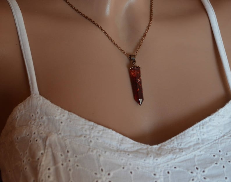 red crystal jewelry pendant nature necklace resin necklace bridesmaid gift for women jewelry, gift nature christmas gift for mom mother gift image 3