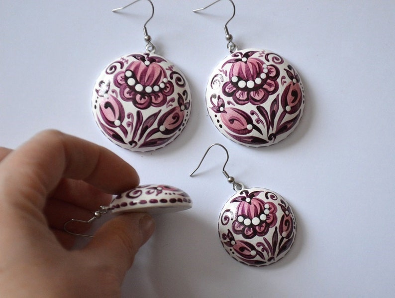 Boho Earrings Wine Colored Eggplant Flowers Jewelry Mother Etsy