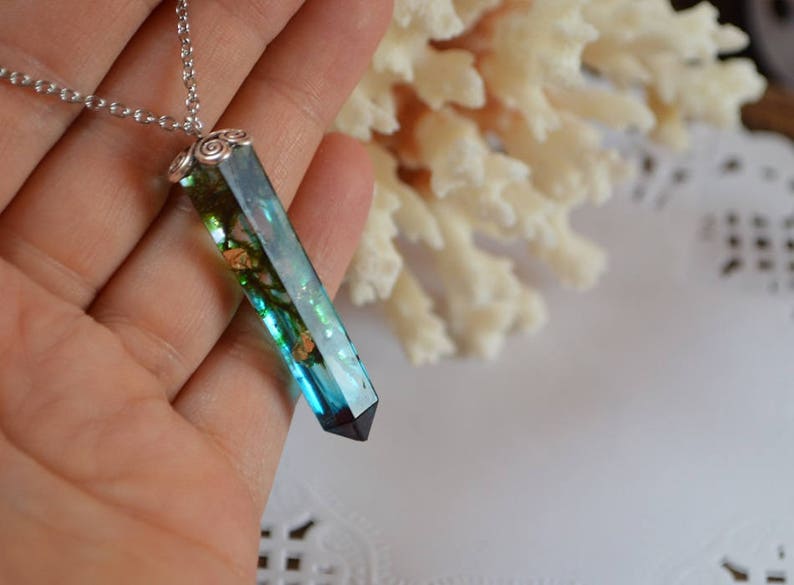 crystal Necklace Terrarium green forest moss woodland jewelry friendship pendant bridesmaid, daughter Mother's Day gift mom, girl gift her image 3