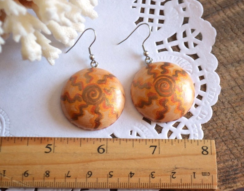 rustic wedding ethnic earrings hippie sun jewelry gift for her rustic wood gifts for mom gift women gift for wife golden brown earrings eco