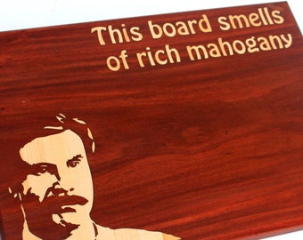 Rich Mahogany cutting board worthy of a news anchor! Great Gift for the Movie Lover with a sense of humor! Funny Gift!