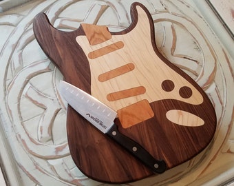 SB Guitar Shaped Inlay Cutting Board *FREE SHIPPING*, Custom Inlay Cutting Board, Musician, Guitarist, Music