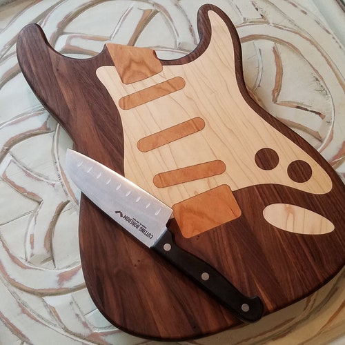 SB Guitar Shaped Inlay Cutting Board *FREE SHIPPING*, Custom Inlay Cutting Board, Musician, Guitarist, Music