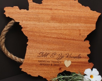 Personalized Country shaped Cutting board, LARGE chopping block, personalized serving platter, France, Wedding Gift, Gift, anniversary