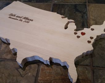 Personalized STATE or COUNTRY shaped Cutting board, LARGE chopping block, personalized serving platter, Wedding Gift, Gift, anniversary