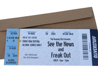 2020 Greeting Card-Tickets to Nowhere- See the News and Freak Out -Quarantine-Social Distancing-Funny Christmas Card-Funny New Years card