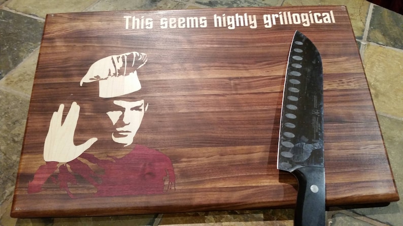Grill 9x13x34 Highly Grillogical Cutting board Science Fiction unique Christmas Gift Spock Highly Grillogical Trekkies kitchen