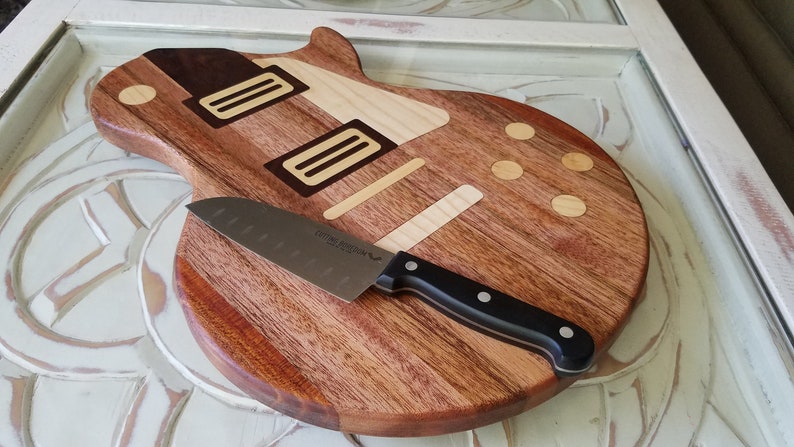 LP Guitar Shaped Cutting Board FREE SHIPPING, Custom Inlay Cutting Board, Musician, Guitarist, Music image 7