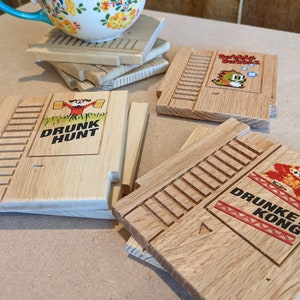 Retro 8 bit COLOR mini wood Coasters with FREE SHIPPING select up to 8 Punny titles, Old school, 8Bit, Pixel, Gamer, Video Game image 2