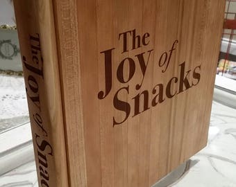 The joy of snacks book shape cutting board