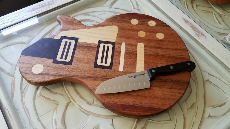 LP Guitar Shaped Cutting Board FREE SHIPPING, Custom Inlay Cutting Board, Musician, Guitarist, Music image 6