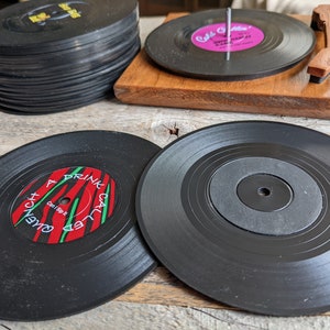 Funny Vinyl Record Coasters with Turntable Holder make a set with 6 titles from 26 punny options Music gift, Musician Gift, Music Lover image 8