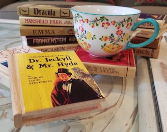 Real Title Solid Wood Book Shape Coasters FULL COLOR & FREE shipping!- pick from 23 classic options -Coaster set, gifts for book lovers