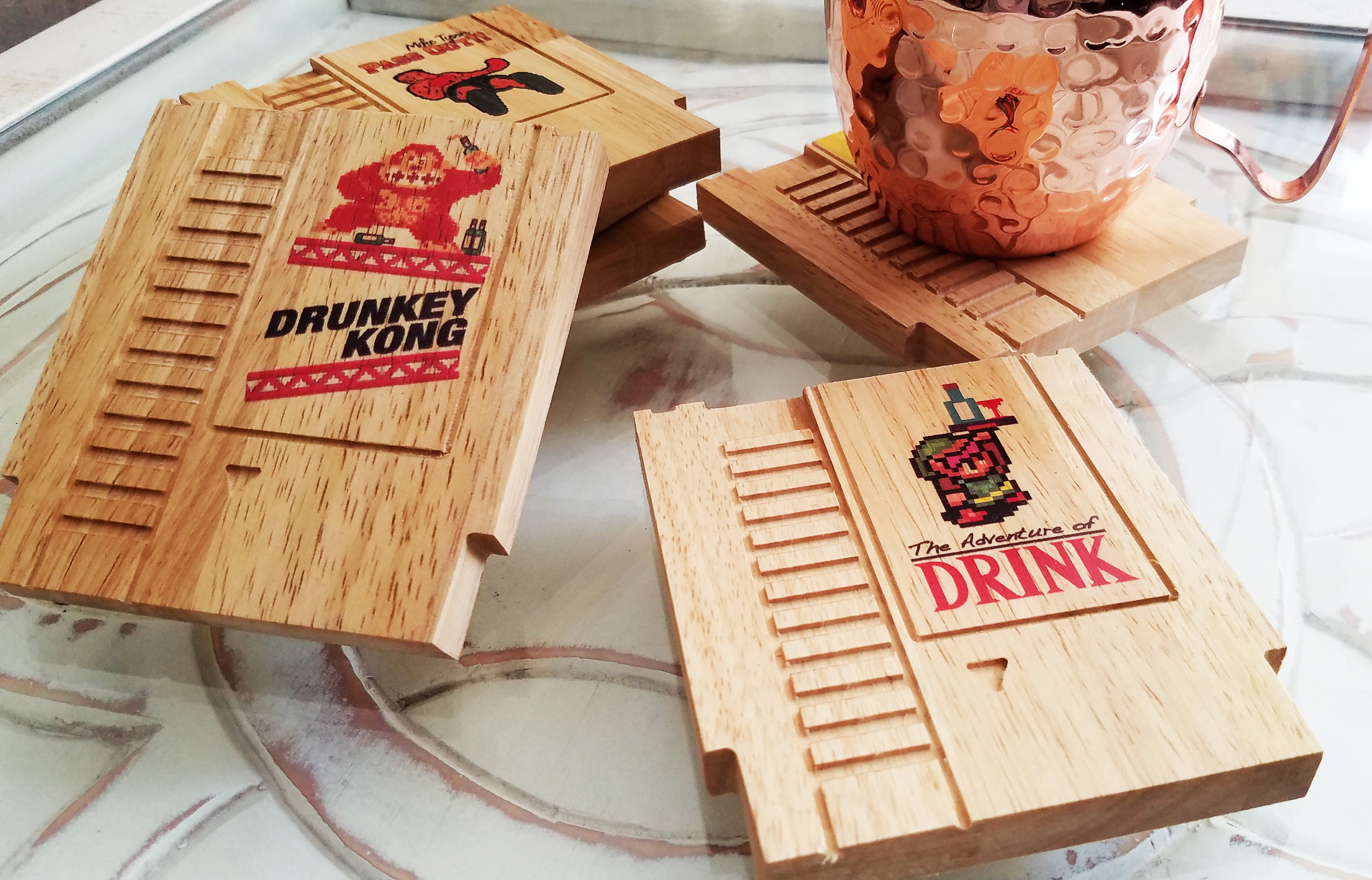 Retro 8 bit COLOR mini wood Coasters with FREE SHIPPING - select up t…