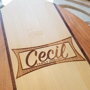 Surf Board Shape Hardwood Cutting Board or Serving Platter, Closing Gift, surfer gift, ocean lover gift, personalized cutting board