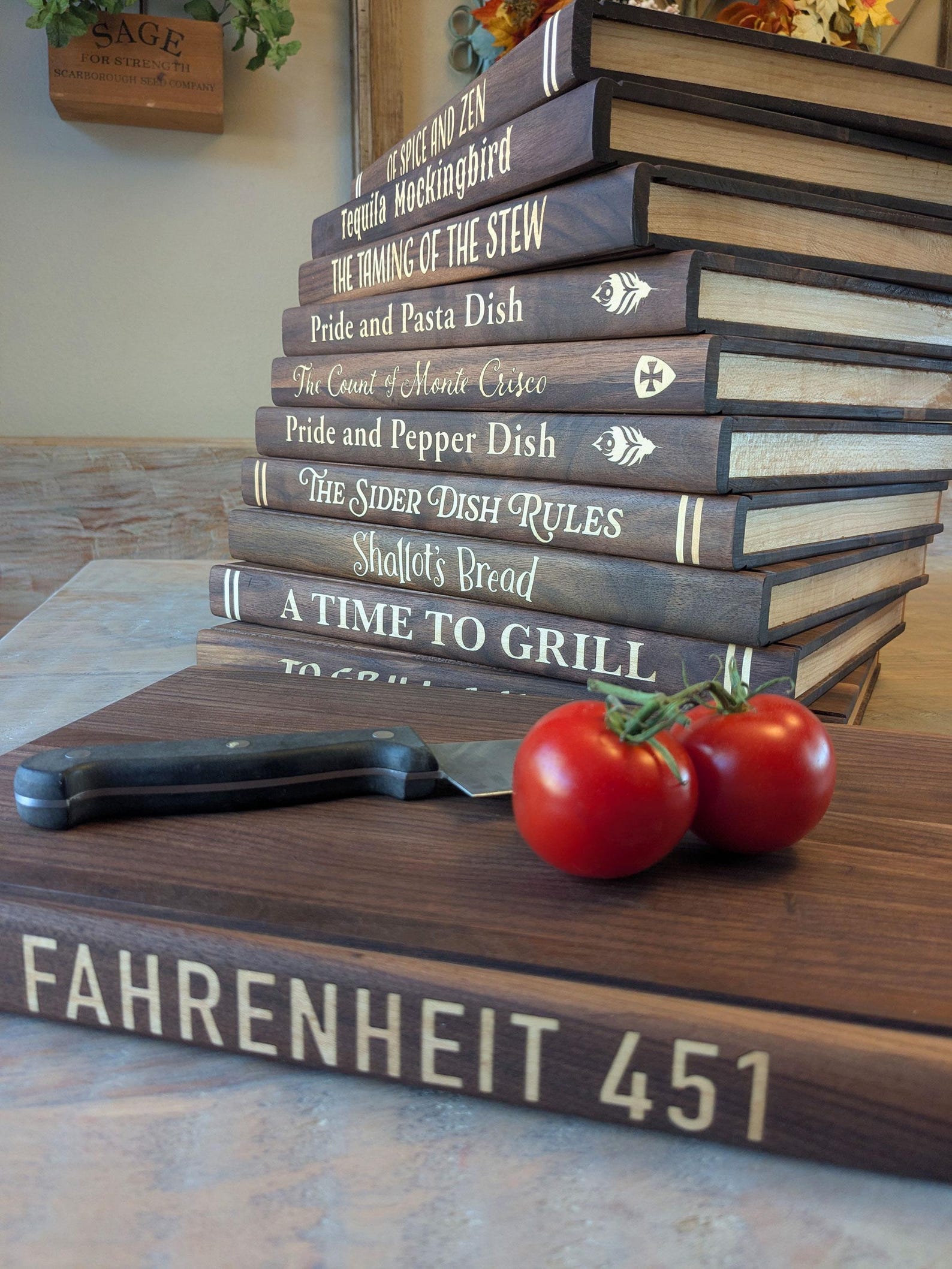 Solid wood book shaped Cutting Board