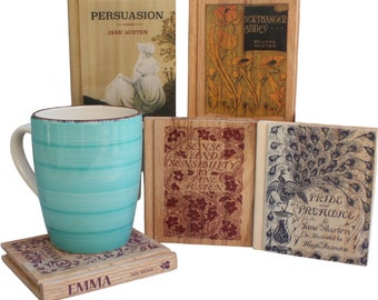 Jane Austen Reclaimed Wood Book Coaster Set - Free Shipping