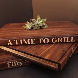 Rustic book shaped Cutting Board/ Serving Board, A Time to Grill. For the book lover. Disguise your cutting board as a vintage book image 1