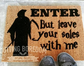 Grim reaper leave your soles Funny Halloween Doormat!! Trick or treat, wipe your feet!