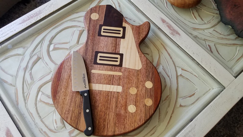 LP Guitar Shaped Cutting Board FREE SHIPPING, Custom Inlay Cutting Board, Musician, Guitarist, Music image 1