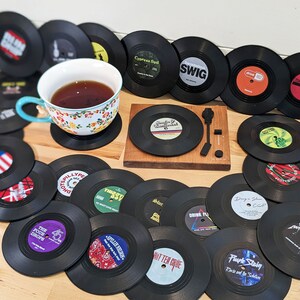 Funny Vinyl Record Coasters with Turntable Holder make a set with 6 titles from 26 punny options Music gift, Musician Gift, Music Lover image 6