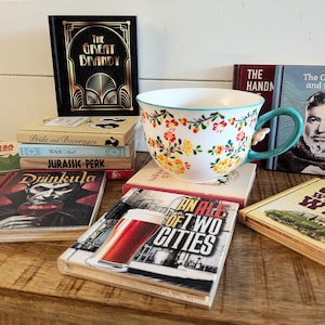 Funny Wood Book Coasters - Pick from 28 hilarious punny titles -  Wooden Coaster set, Unique gift for book lovers and book worms
