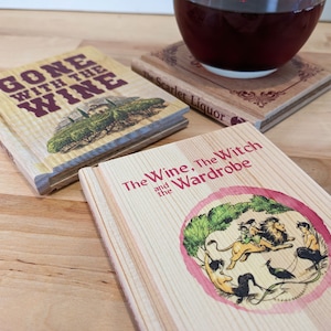 Solid Wood Book Shape Coasters FULL COLOR & FREE shipping pick from 21 punny options reclaimed wood Coaster set, gifts for book lovers image 5