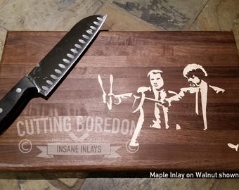 8x12x3/4 Pulp Kitchen - Pulp Fiction Cutting Board, chef gift, artsy, Grill Gift, Graduation, Cooking, appetizer Tray,serving platter