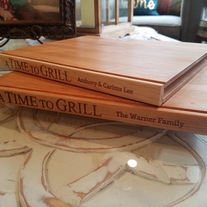 A Time To Grill with Custom Name Book Shape Cutting board, Closing Gift, Housewarming Gift, Personalized Cutting Board, Book Lover image 1