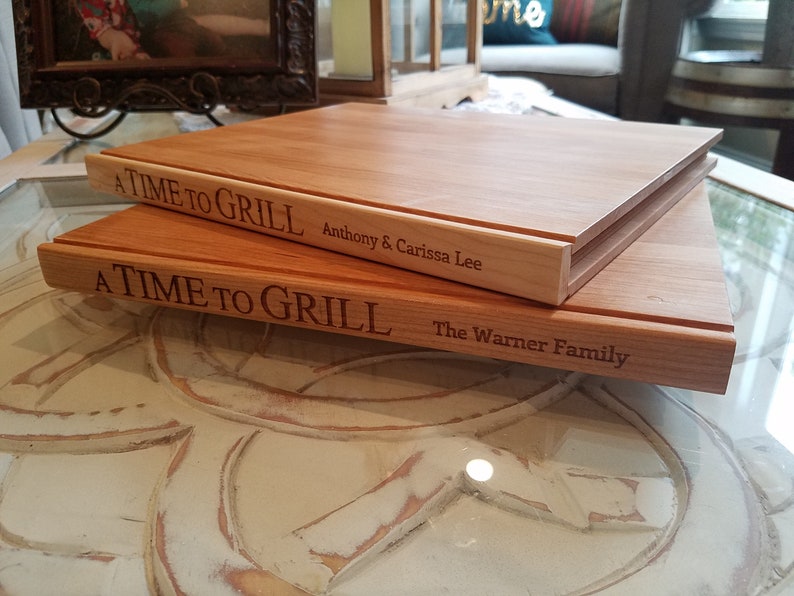 A Time To Grill with Custom Name Book Shape Cutting board, Closing Gift, Housewarming Gift, Personalized Cutting Board, Book Lover image 1