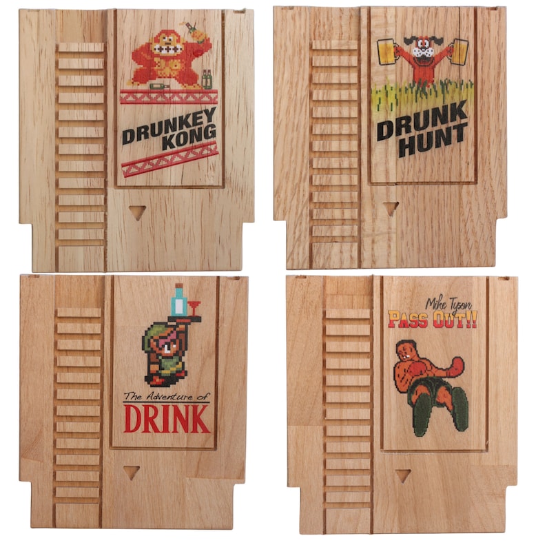 Retro 8 bit COLOR mini wood Coasters with FREE SHIPPING select up to 8 Punny titles, Old school, 8Bit, Pixel, Gamer, Video Game image 6